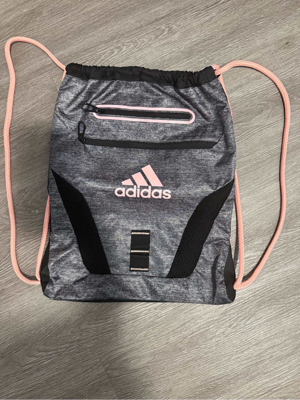 adidas Heather Gray Drawstring Backpack with Pink Accents - Picture 1 of 1